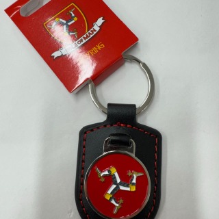 Leather keyring with red 3 leg design