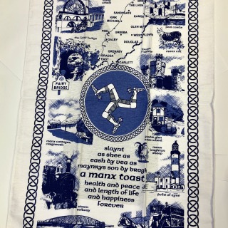 White Teatowel with IOM Images in blue